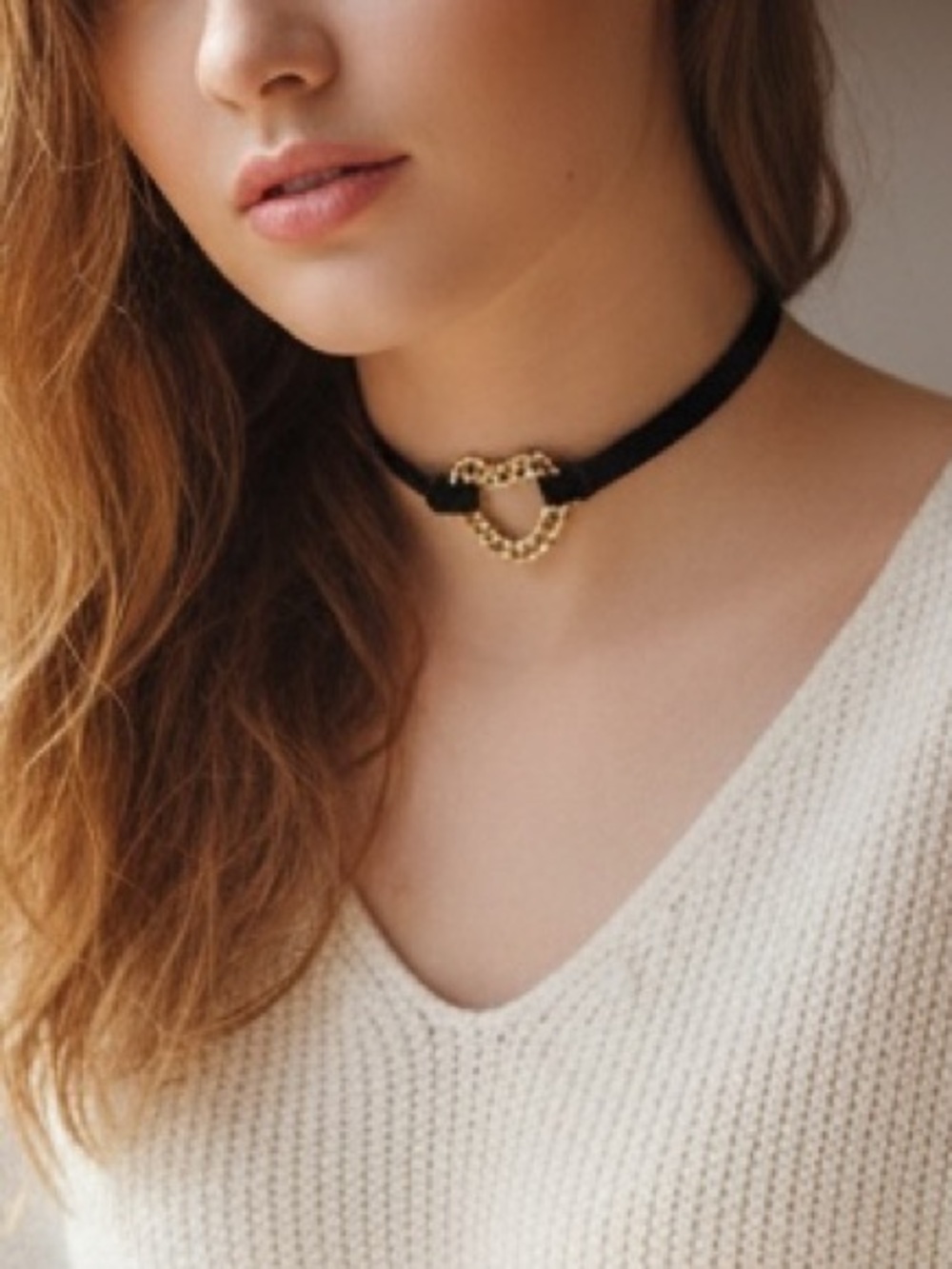 Black Velvet Choker Necklace with Gold Heart Accent